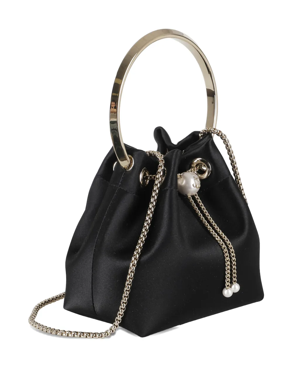 Jimmy Choo Leather Bucket Bag Chain Detail In Black