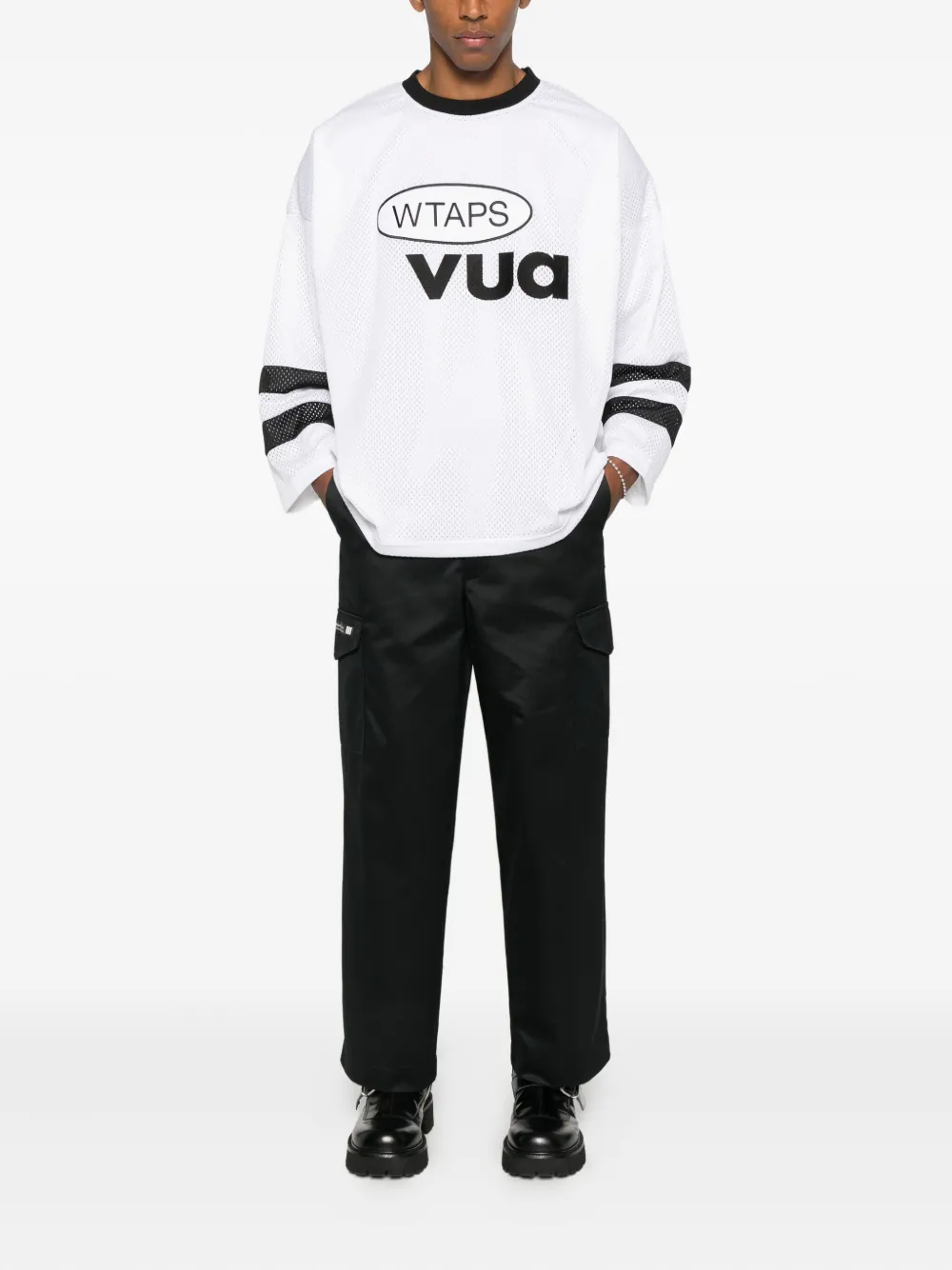 WTAPS Netminder logo striped-detail T-shirt - Wit