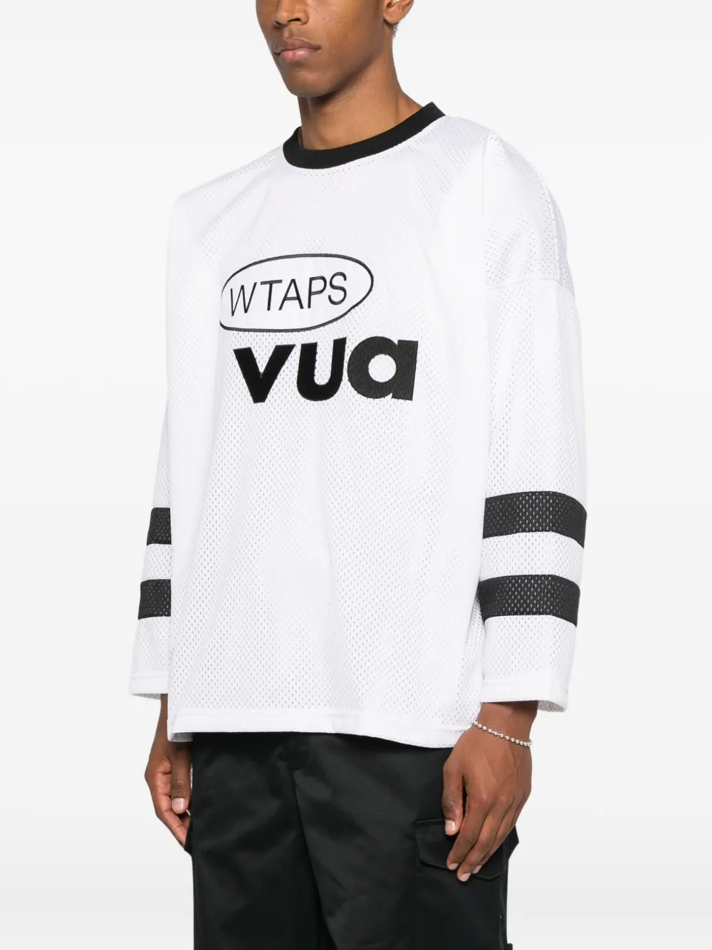 Wtaps Netminder Logo Striped-detail T-shirt In White