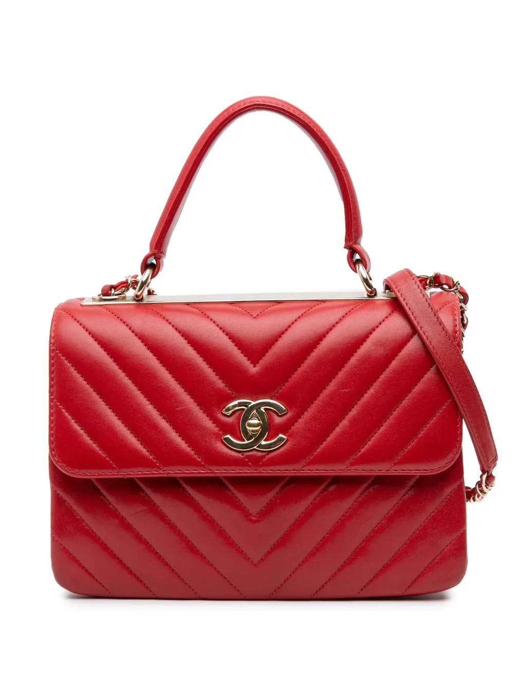 CHANEL Pre-Owned 2019 Small Chevron Lambskin Trendy CC Flap satchel | Red | Image 1