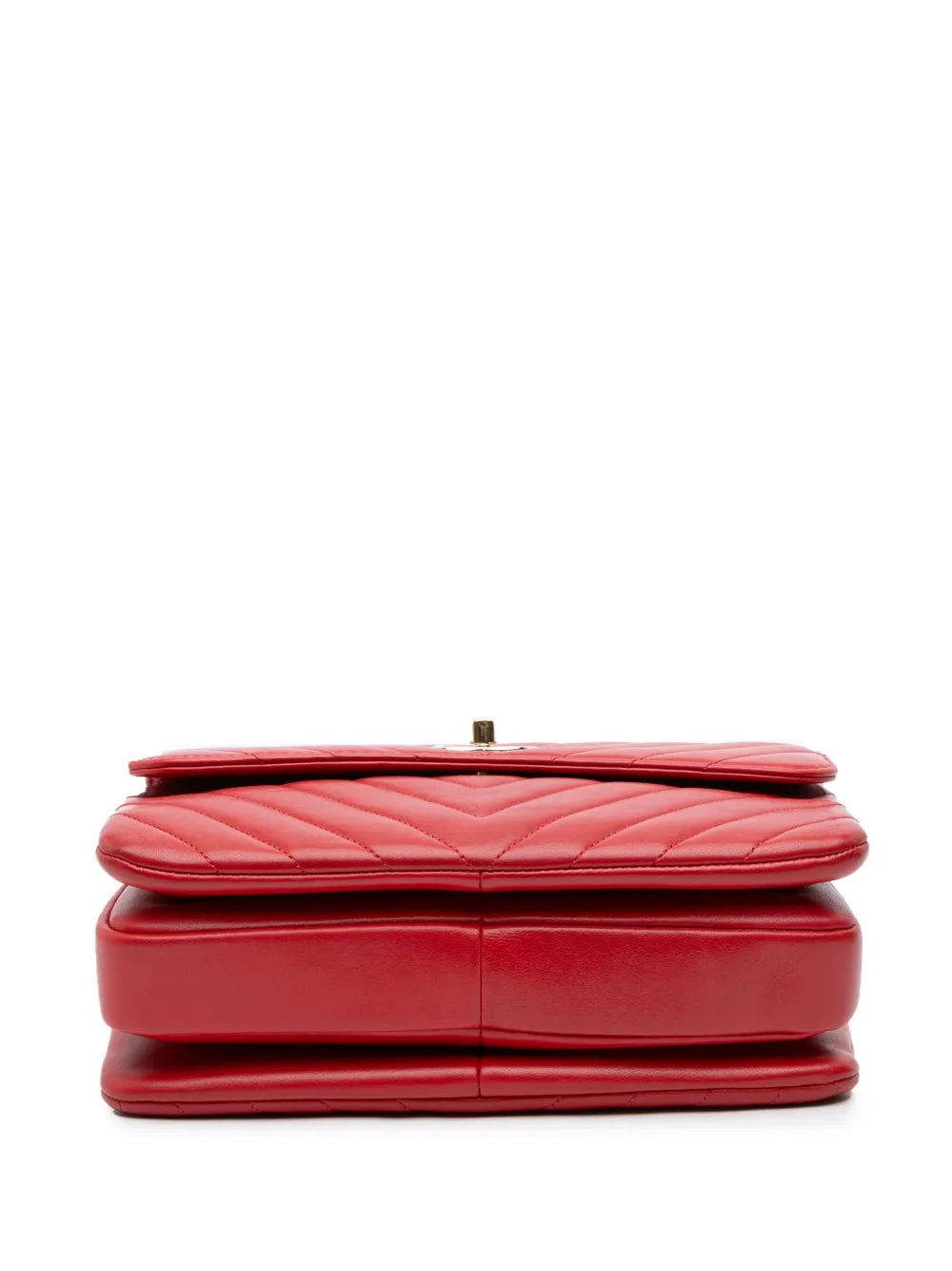 Pre-owned Chanel 2019 Small Chevron Lambskin Trendy Cc Flap Satchel In Red
