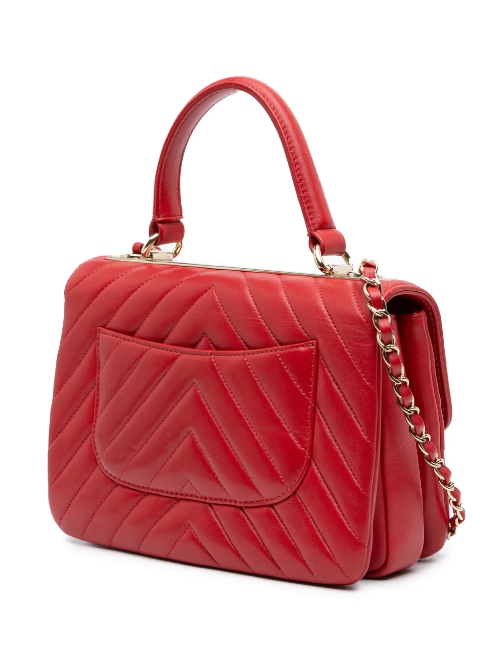 Pre-owned Chanel 2019 Small Chevron Lambskin Trendy Cc Flap Satchel In Red