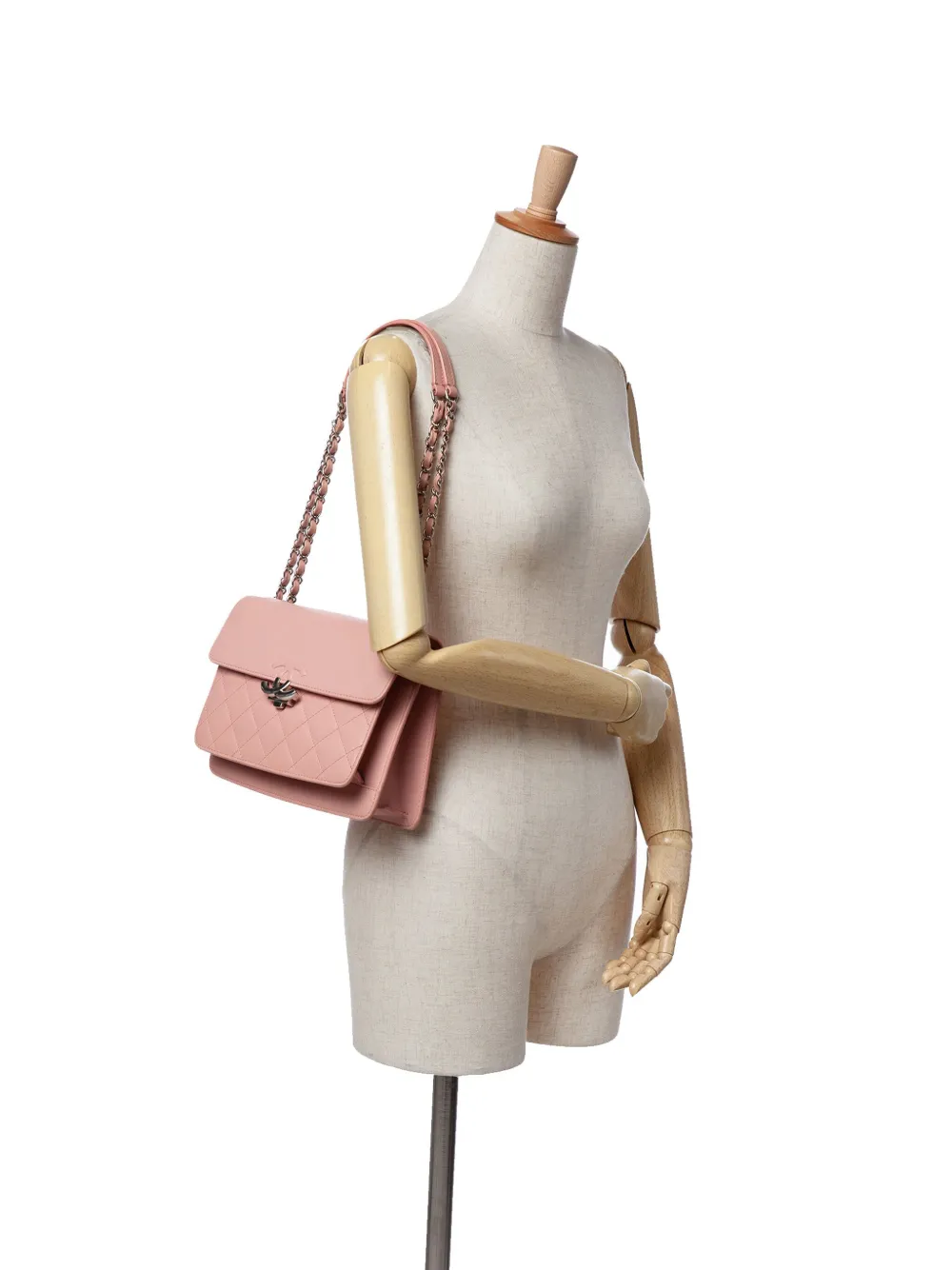 Pre-owned Chanel 2018 Large Quilted Goatskin Cc Box Flap Shoulder Bag In Pink