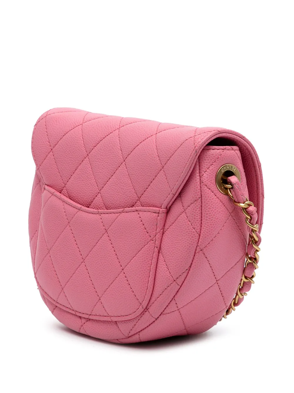 Pre-owned Chanel 2021-2025 Mini Cc Quilted Caviar Messenger Flap Crossbody Bag In Pink