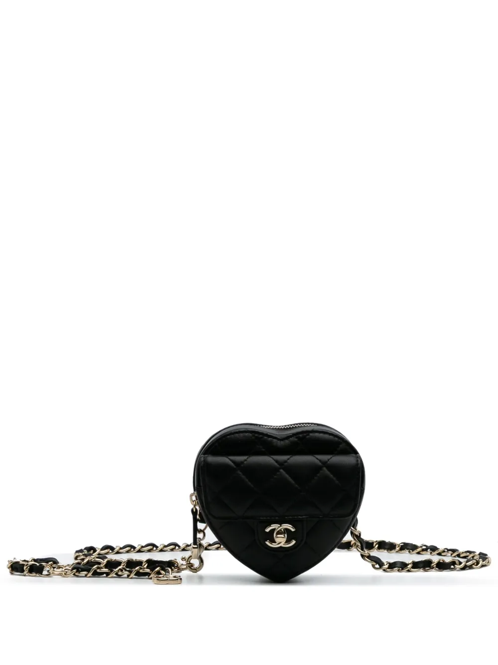 CHANEL Pre-Owned 2021 Mini Lambskin CC in Love Heart belt bag - ブラック CHANEL Pre-Owned 2021 Mini Lambskin CC in Love Heart belt bag - ブラック