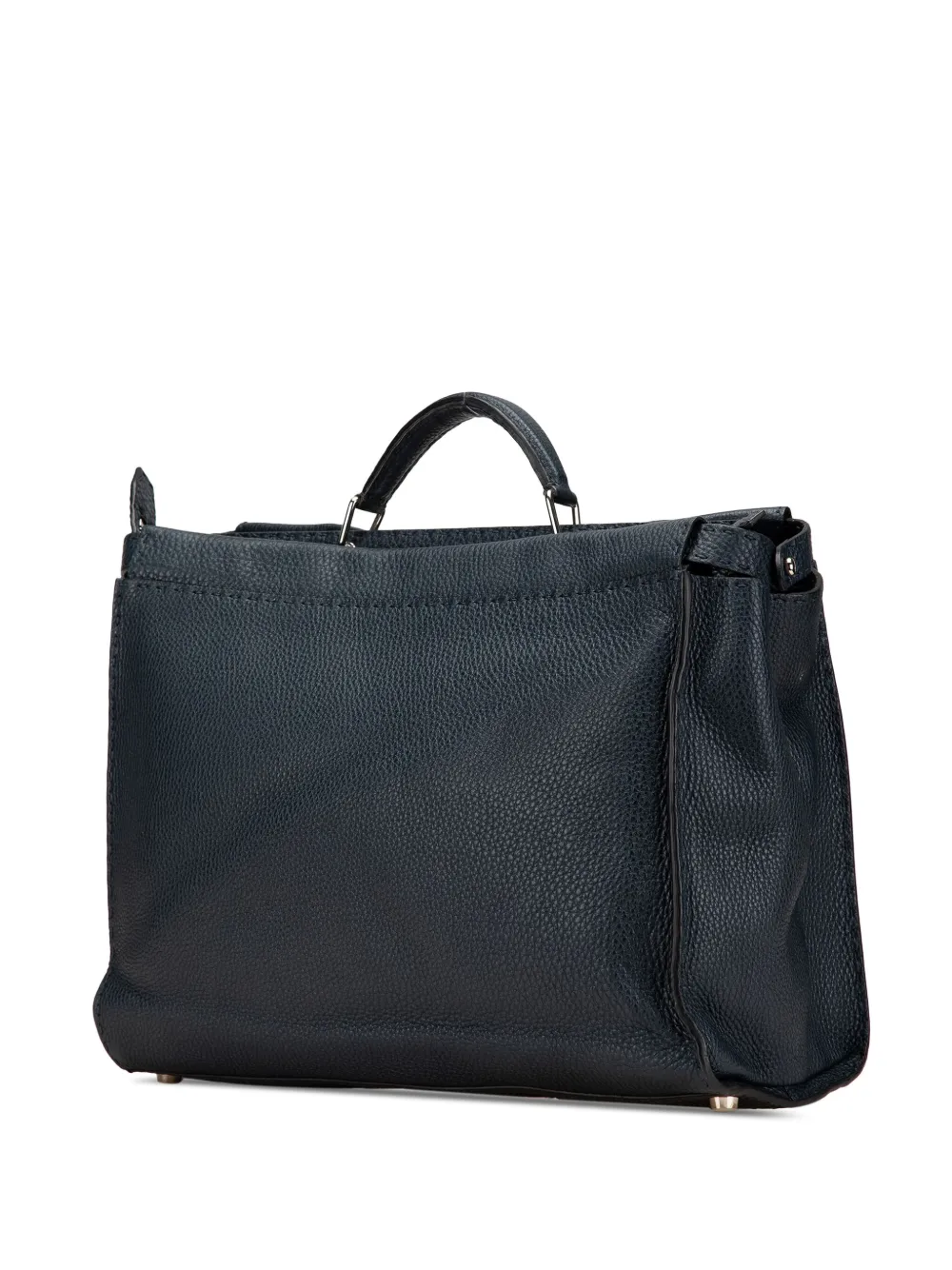 Pre-owned Fendi 2000-2010 Large Leather Peekaboo Iconic Essential Faces Satchel In Blue