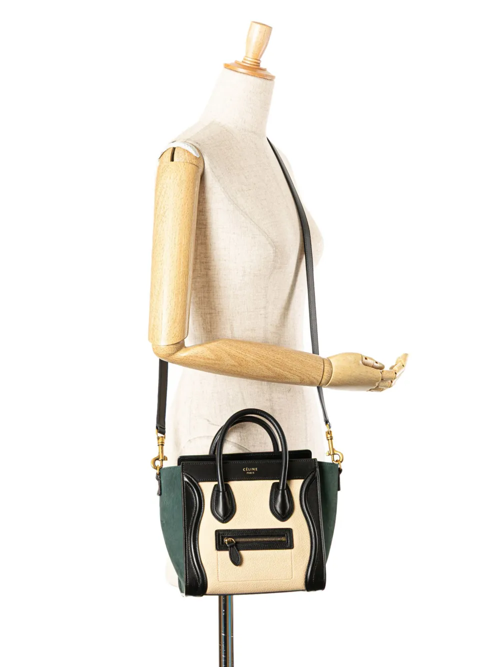 Pre-owned Celine 2017 Nano Tricolor Nubuck And Calfskin Luggage Tote Satchel