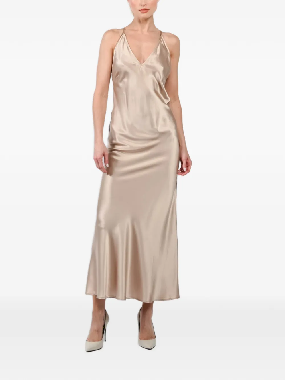 Jacob Lee V-neck straps midi dress - Toni neutri