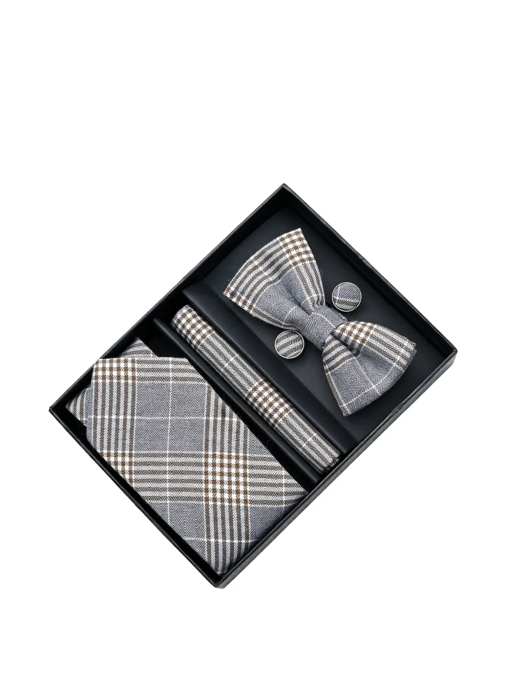 Moustache Plaid-check Accessory Set In Gray