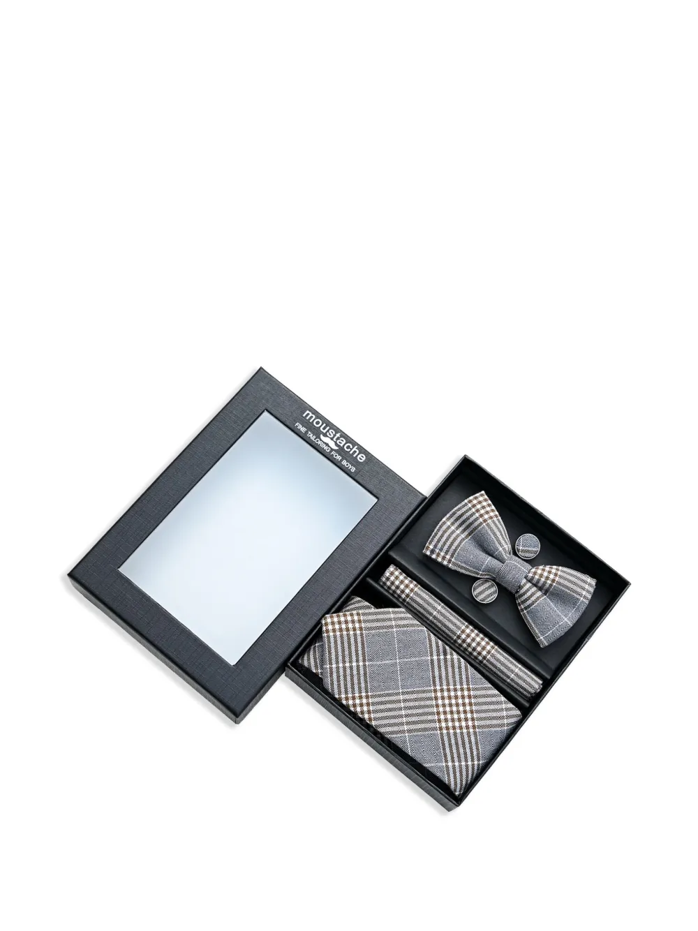 Moustache Plaid-check Accessory Set In Gray