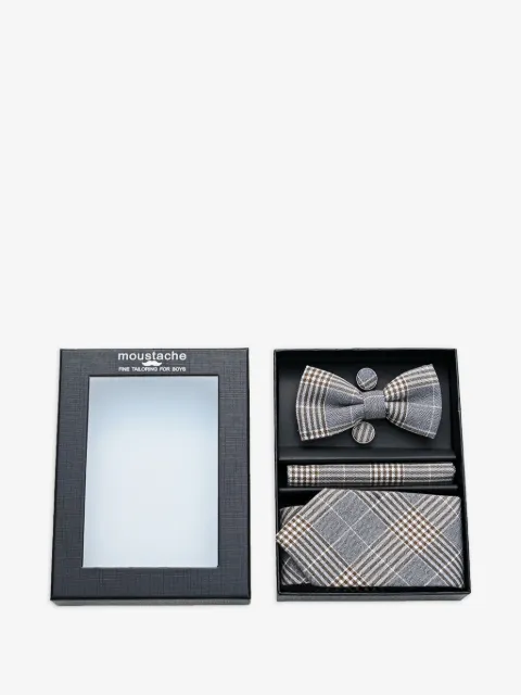 Moustache plaid-check accessory set