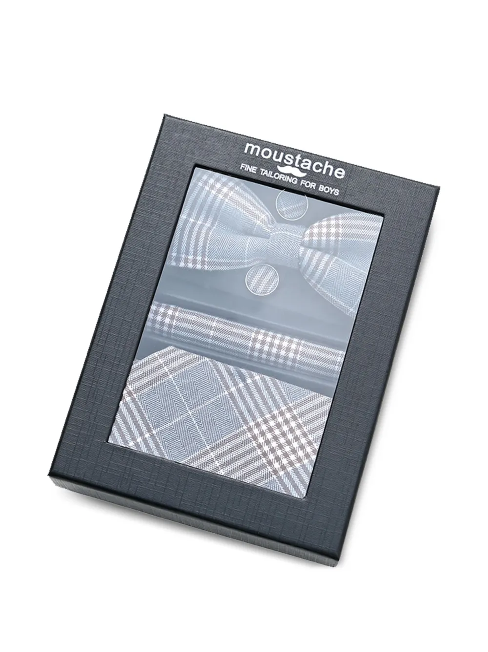 Moustache Plaid-check Accessory Set In Gray