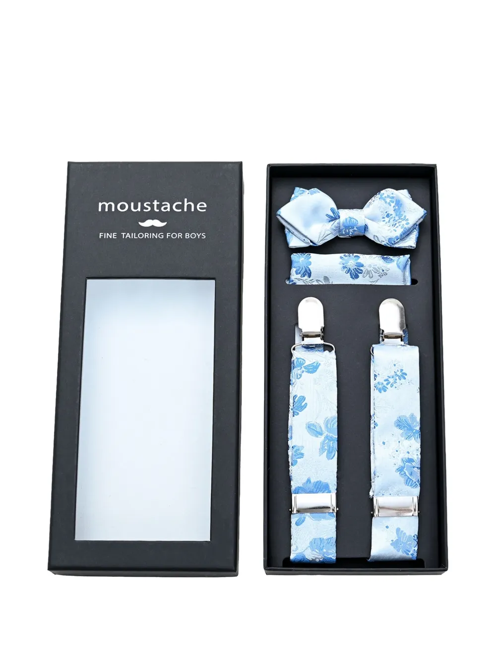  Moustache Floral-jacquard Accessory Set - Blue 