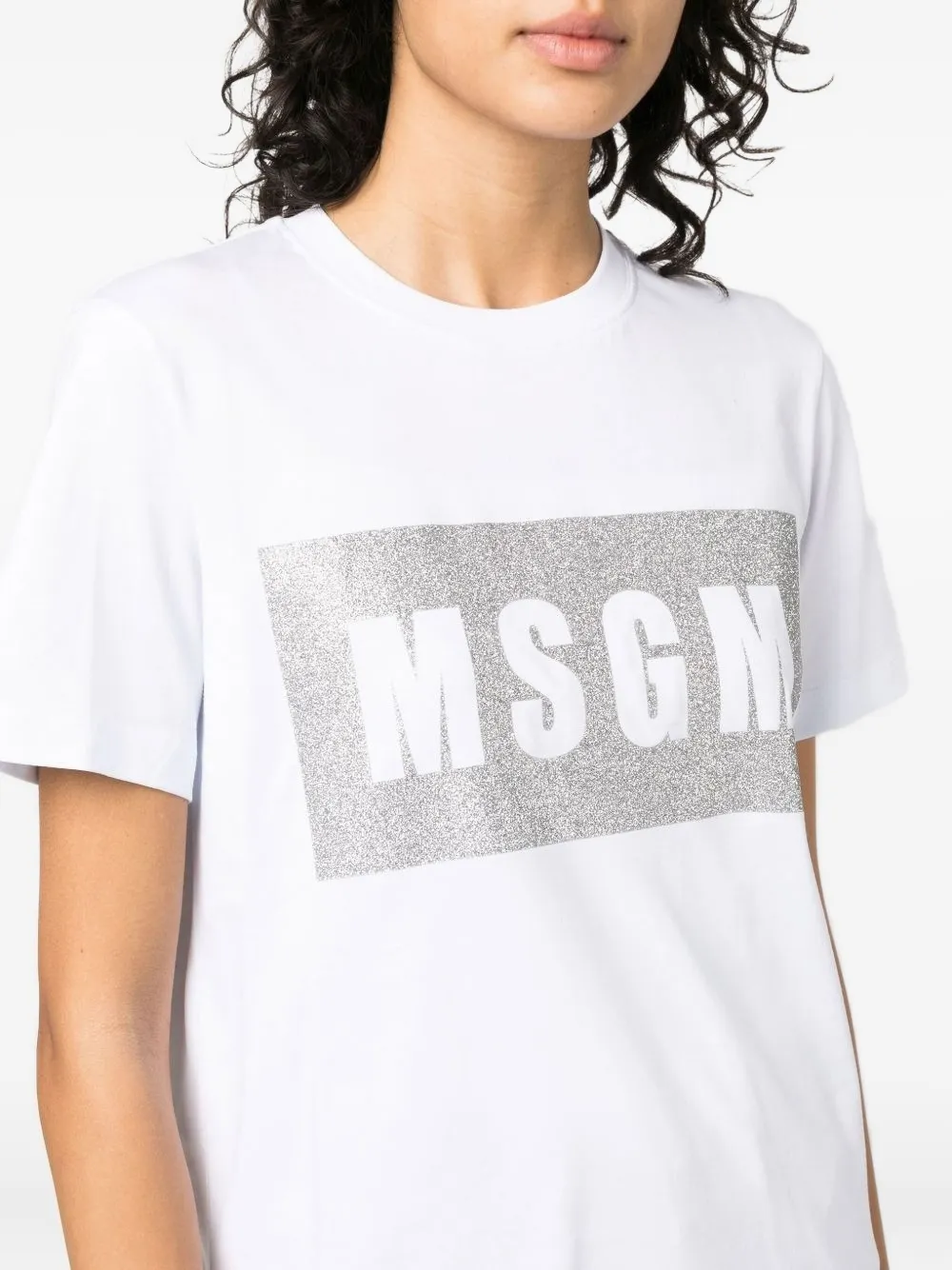 Msgm Glitter-logo Cotton T-shirt In White