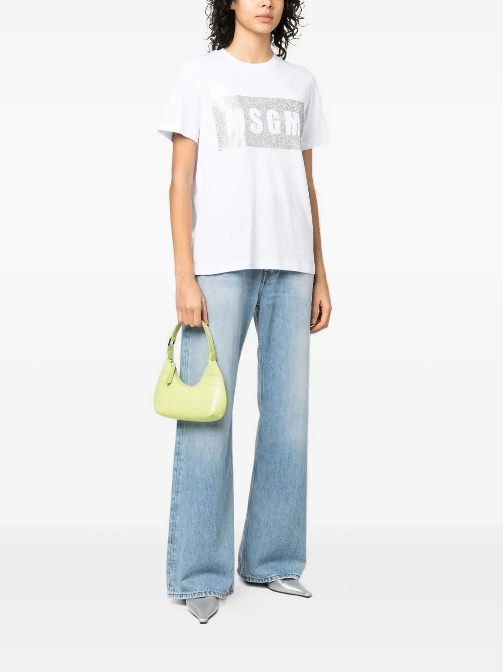 Msgm Glitter-logo Cotton T-shirt In White