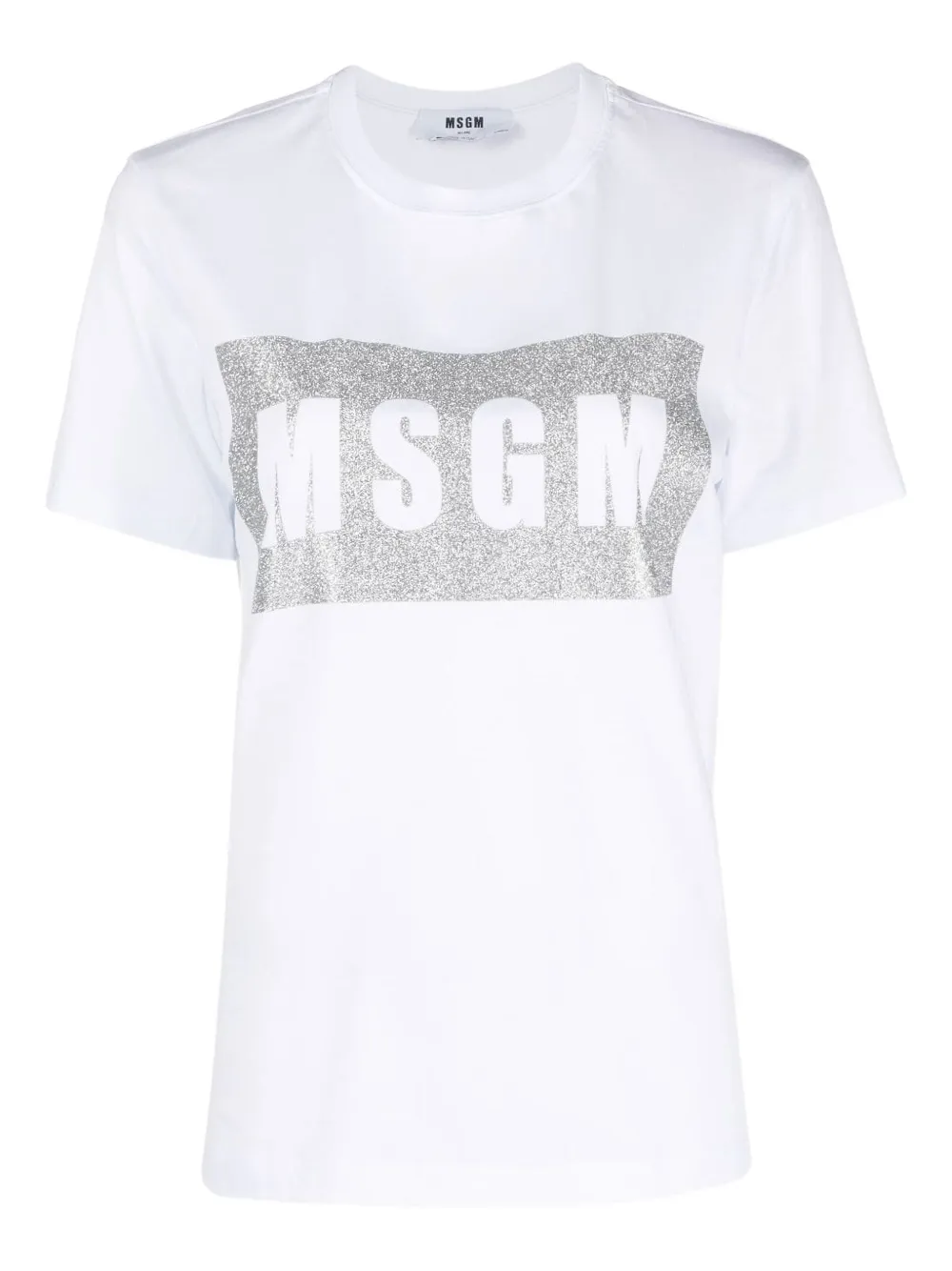 Msgm Glitter-logo Cotton T-shirt In White