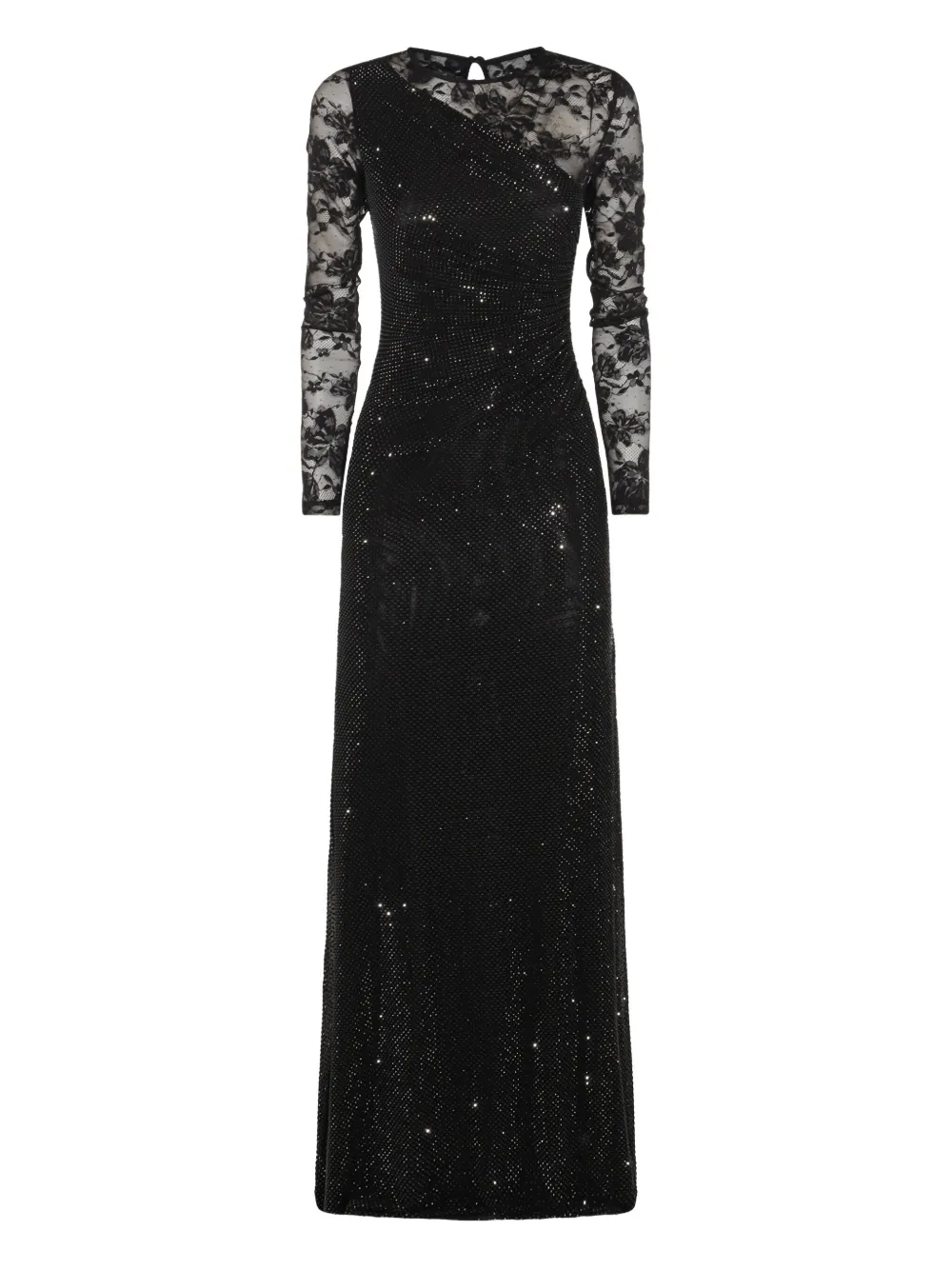rhinestone-embellished long-sleeve maxi dress