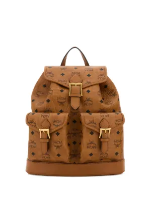 MCM Monogram Buckle Backpack | Brown | FARFETCH