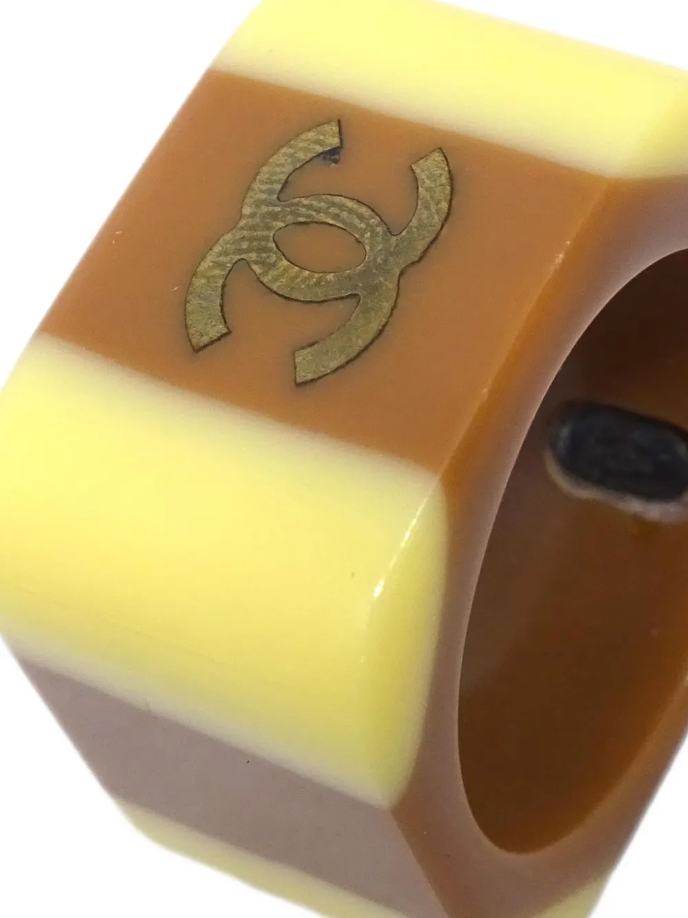 Pre-owned Chanel 2001 Cc Striped Ring