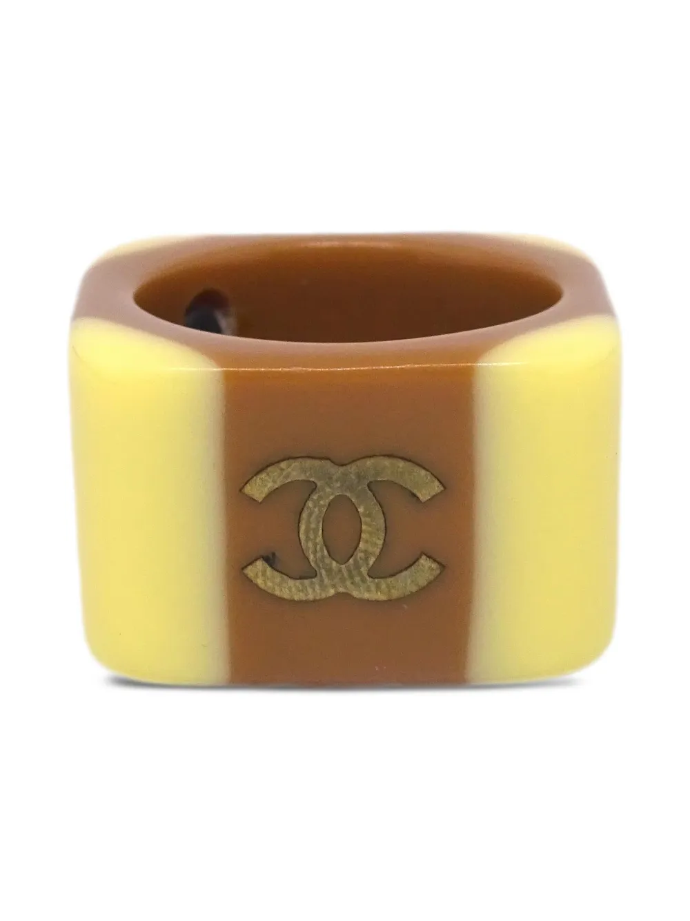 Pre-owned Chanel 2001 Cc Striped Ring