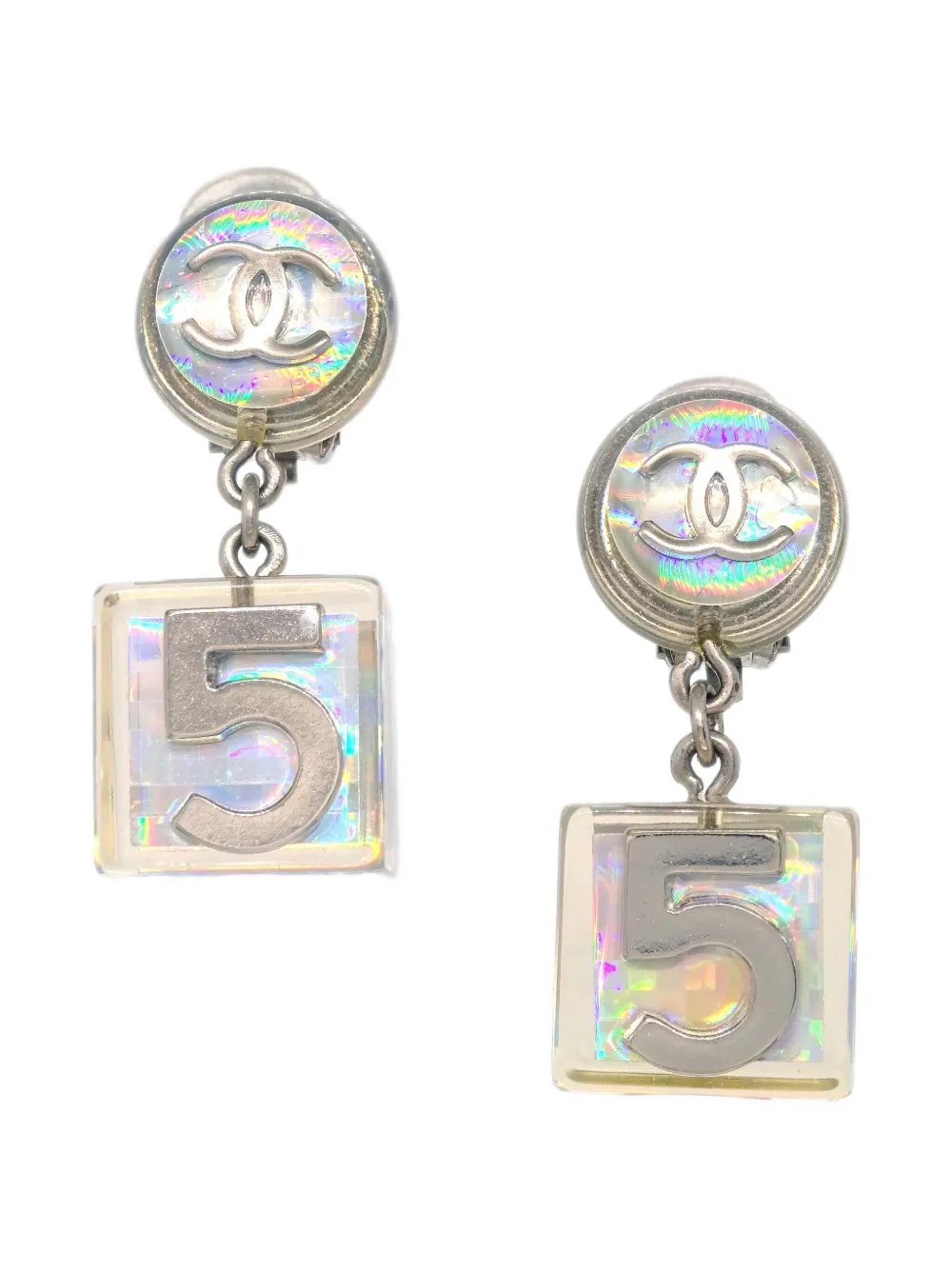 CHANEL Pre-Owned 1997 N°5 イヤリング - シルバートーン CHANEL Pre-Owned 1997 N°5 イヤリング - シルバートーン