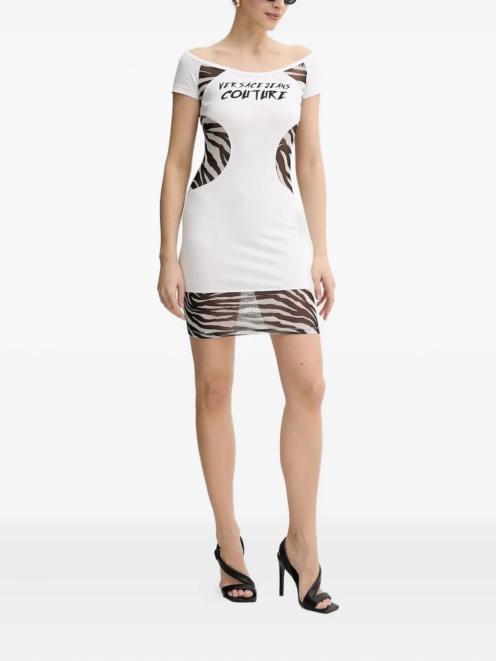 Versace Jeans Couture zebra-print mesh insert dress - ホワイト Versace Jeans Couture zebra-print mesh insert dress - ホワイト