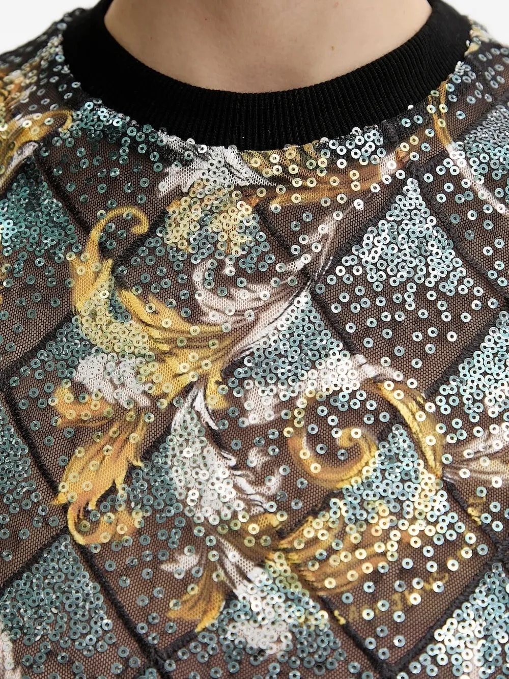 Versace Jeans Couture Sequin-embellished Baroque Top In Black