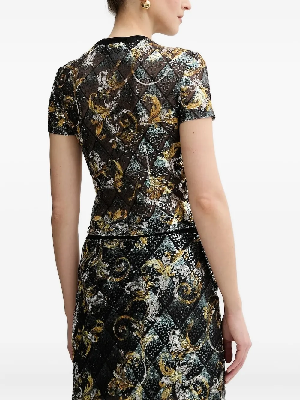 Versace Jeans Couture Sequin-embellished Baroque Top In Black