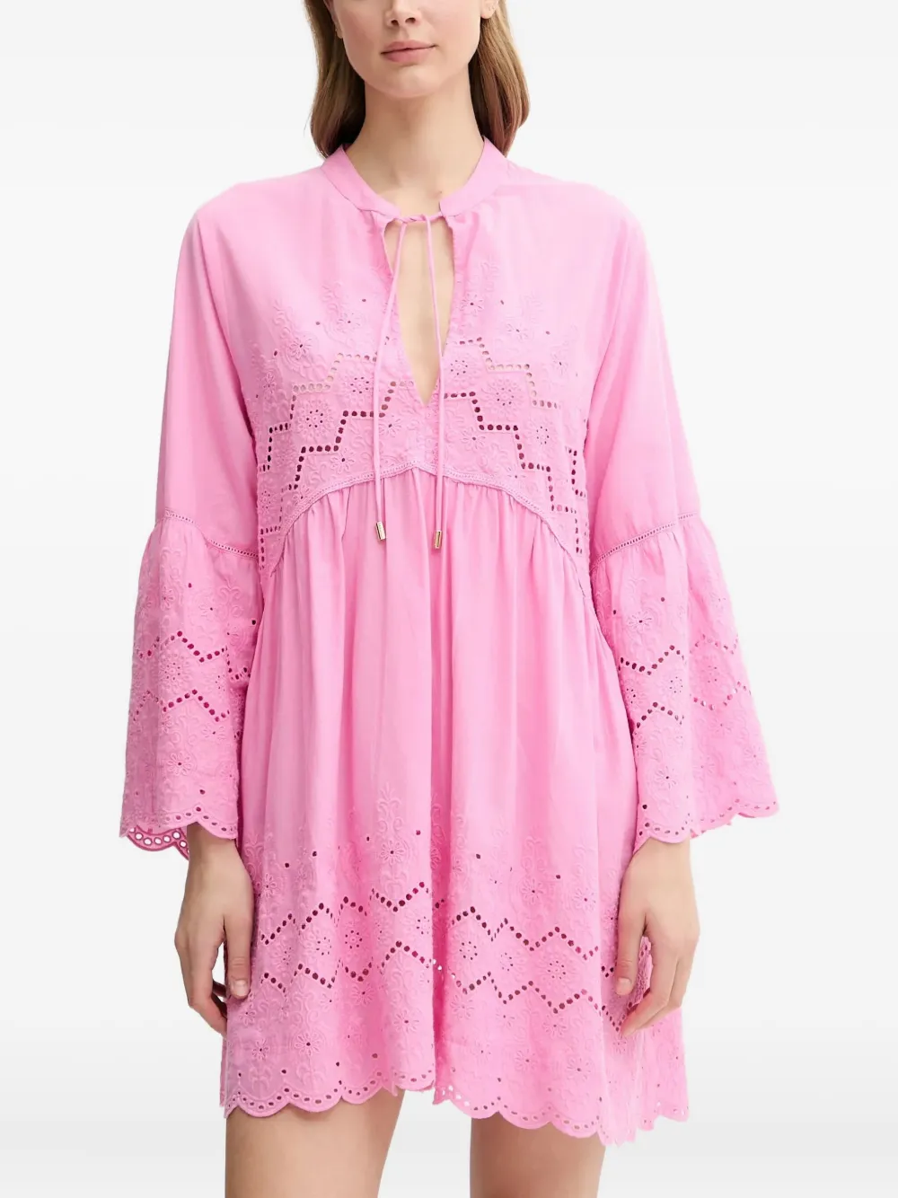 Melissa Odabash eyelet-embroidered bell-sleeve dress | Pink | Image 1
