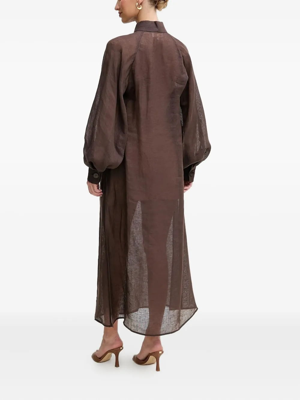 LUISA SPAGNOLI Midi-jurk met ballonmouwen en keyhole-hals Bruin