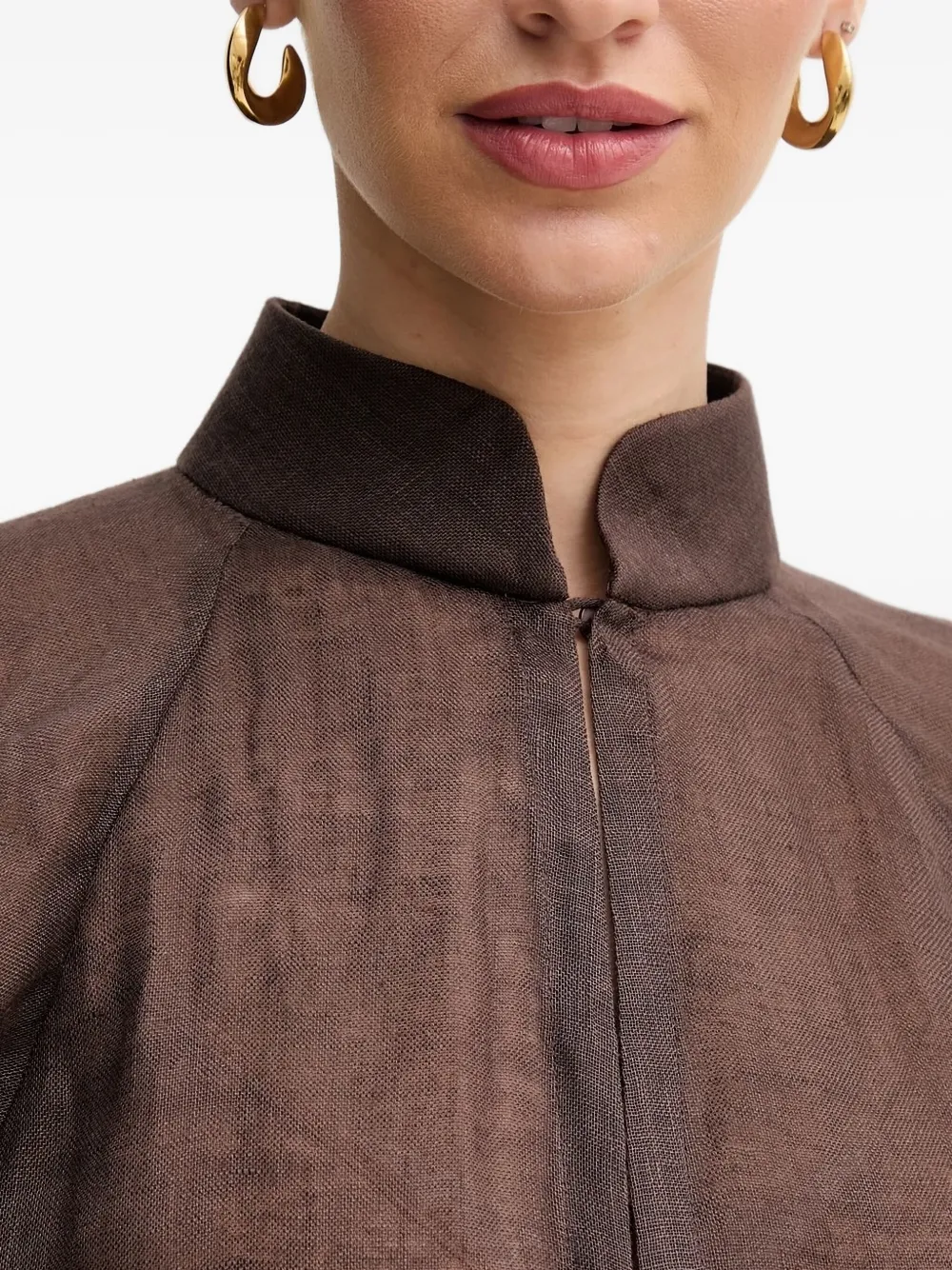 LUISA SPAGNOLI Midi-jurk met ballonmouwen en keyhole-hals - Bruin