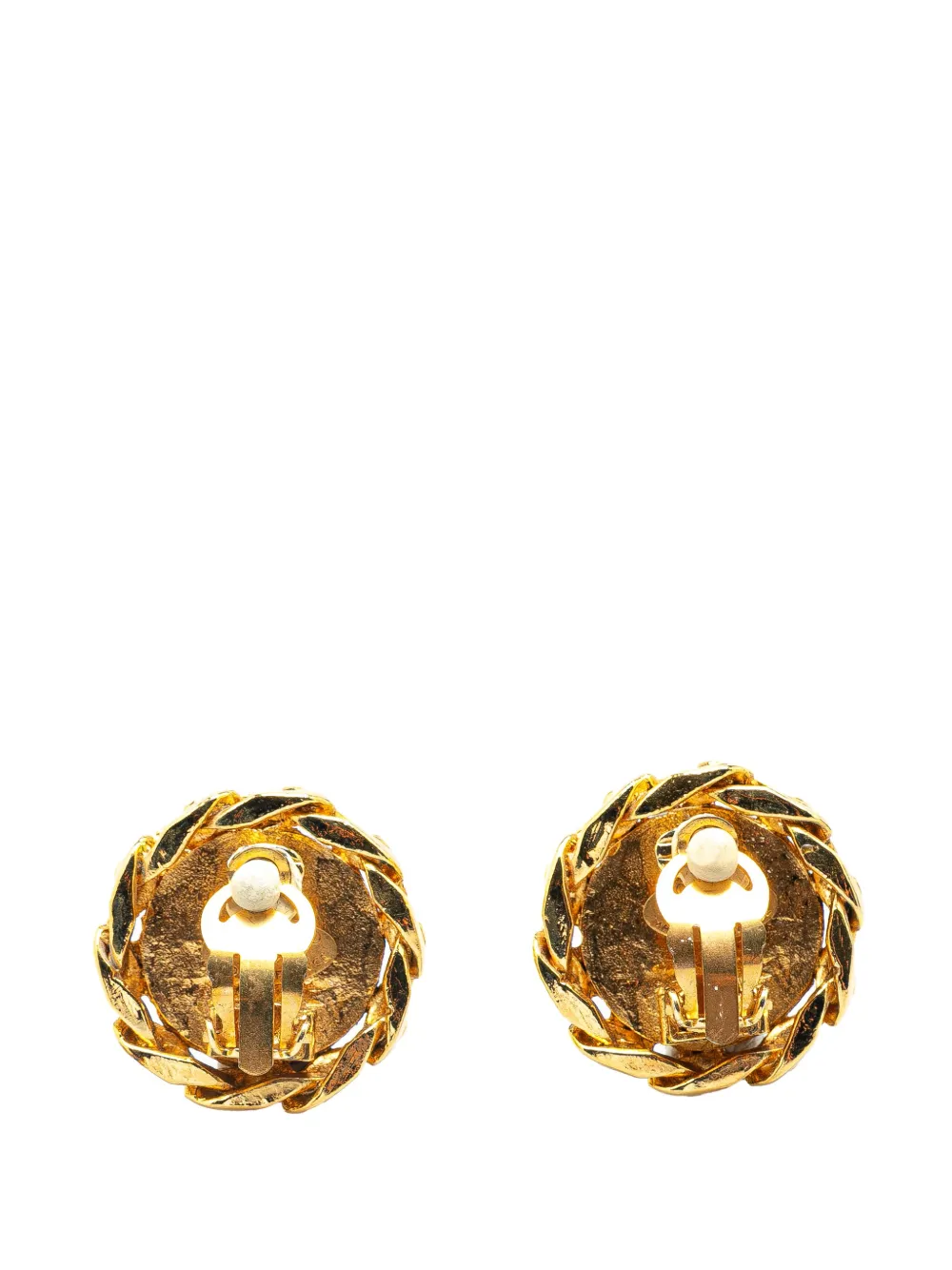 Pre-owned Chanel 1980-1990 Gold Plated Cc Rhinestones Clip On Earrings Costume Earrings