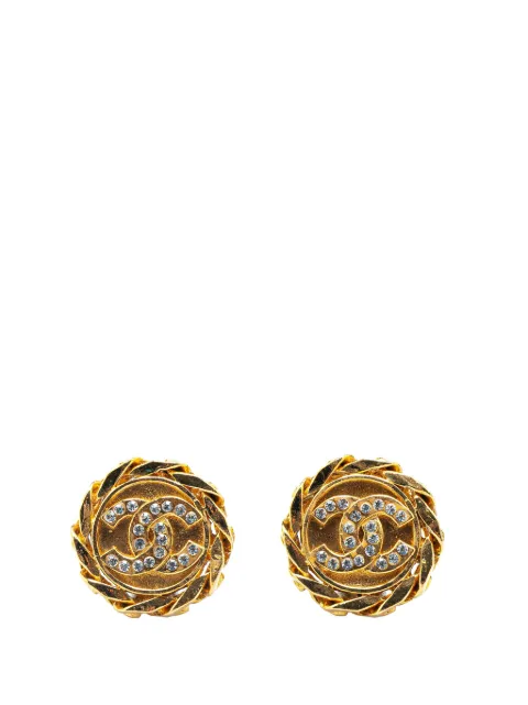 CHANEL Pre-Owned أقراط كبس 'CC راينستونز' مطلية ذهب 1990-1980