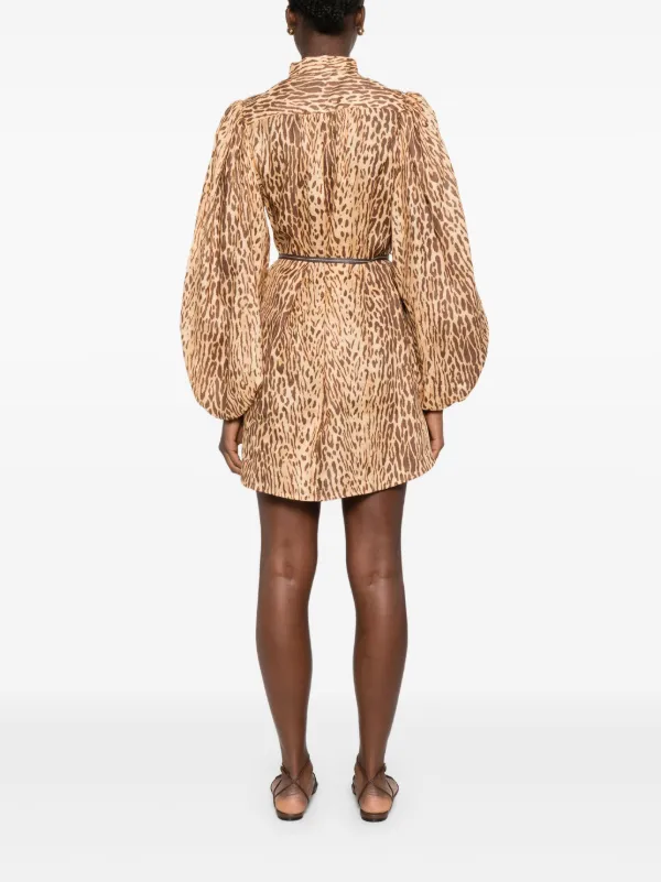 ワンピース ZIMMERMANN ANIMAL PRINT DRESS ZIMMERMANN Crush panelled leopard linen and silk mini dress