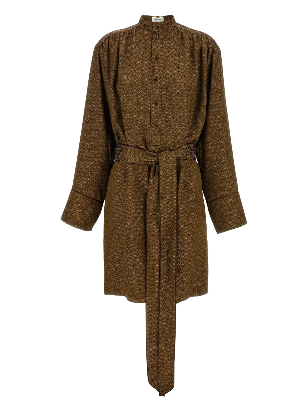 Saint Laurent Blousejurk met geometrische print en ceintuur Bruin
