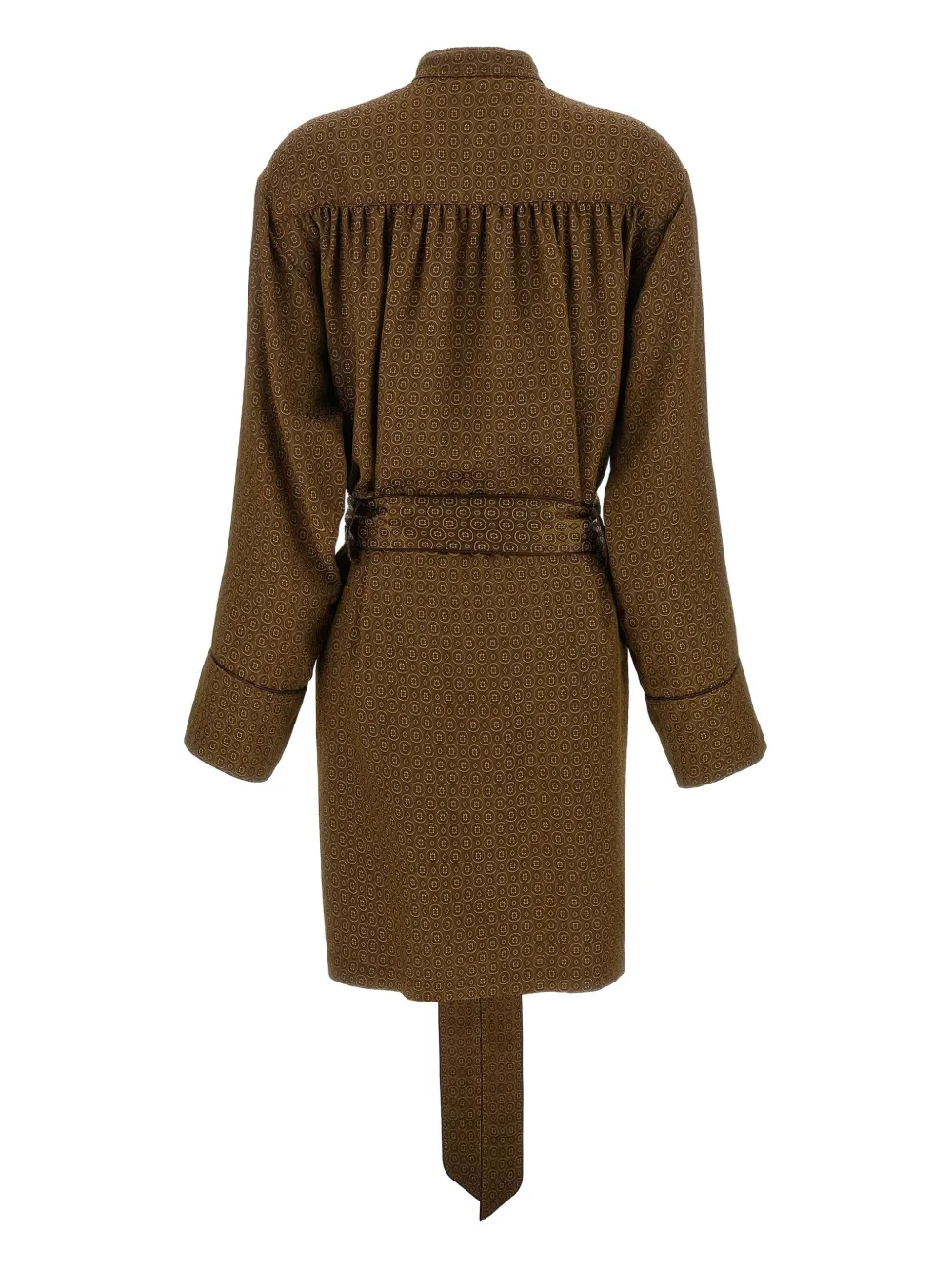 Saint Laurent Blousejurk met geometrische print en ceintuur Bruin