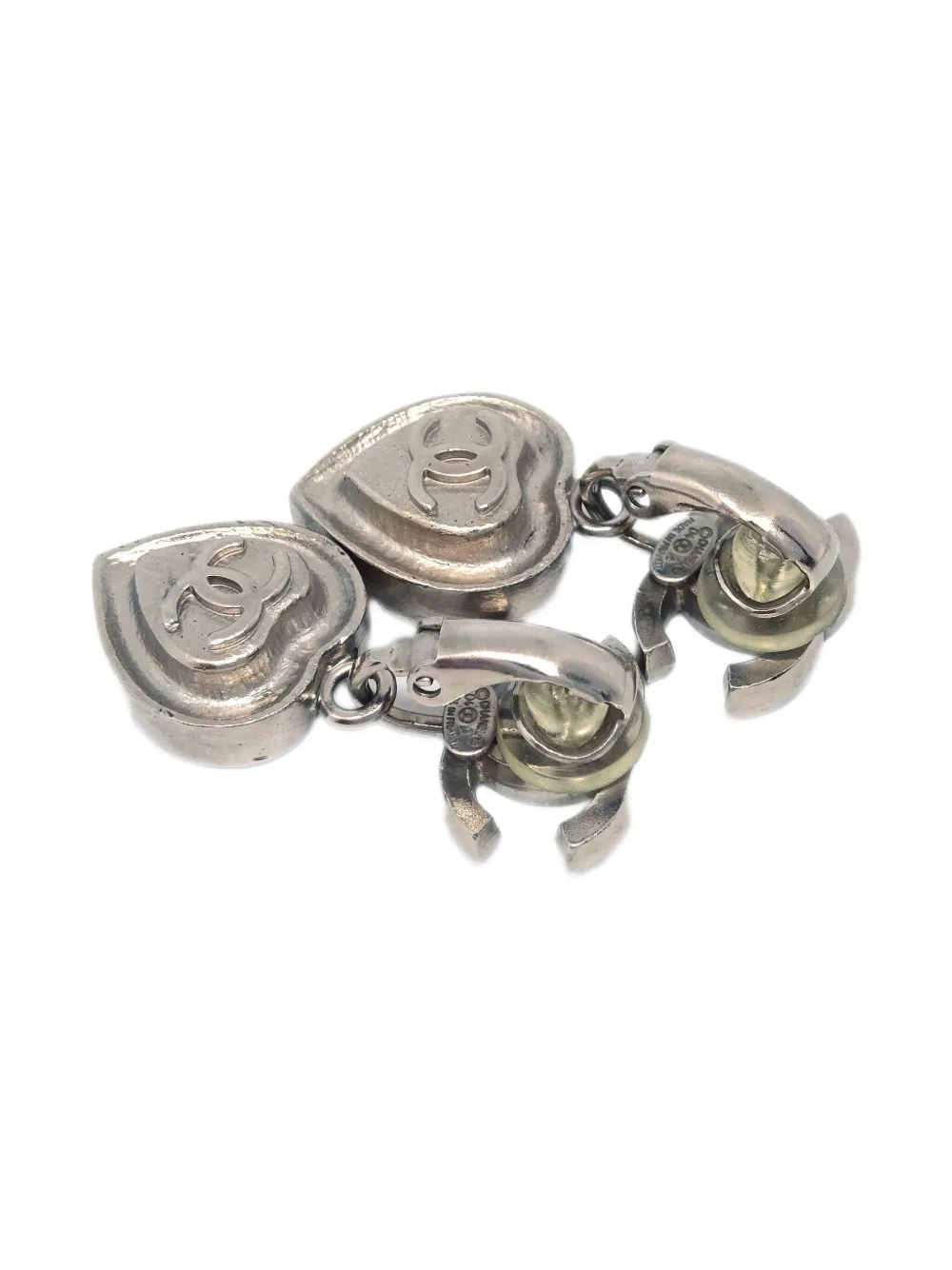 Pre-owned Chanel 2004 Heart-shaped Cc Earrings