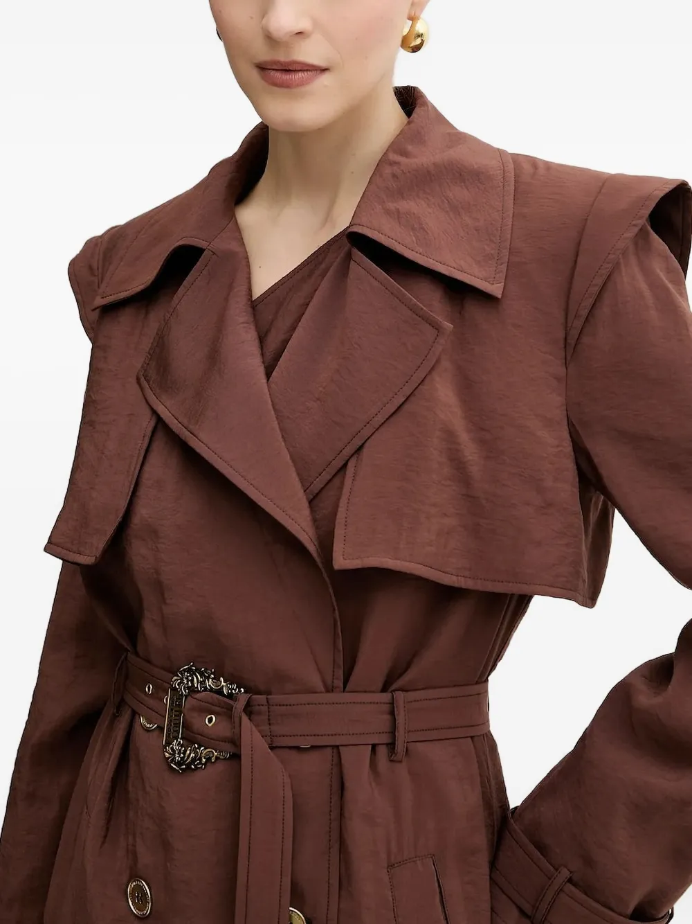 Versace Jeans Couture buckle-detailed belted coat Bruin