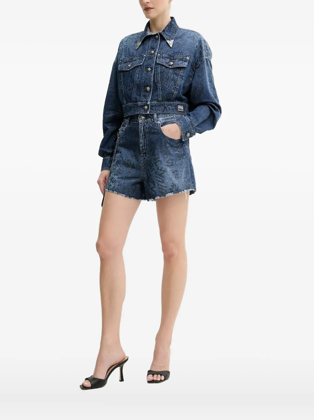 Versace Jeans Couture metallic-print denim jacket Blauw