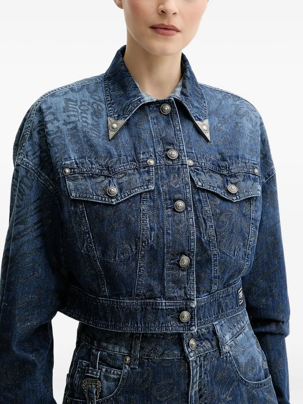 Versace Jeans Couture metallic-print denim jacket Blauw