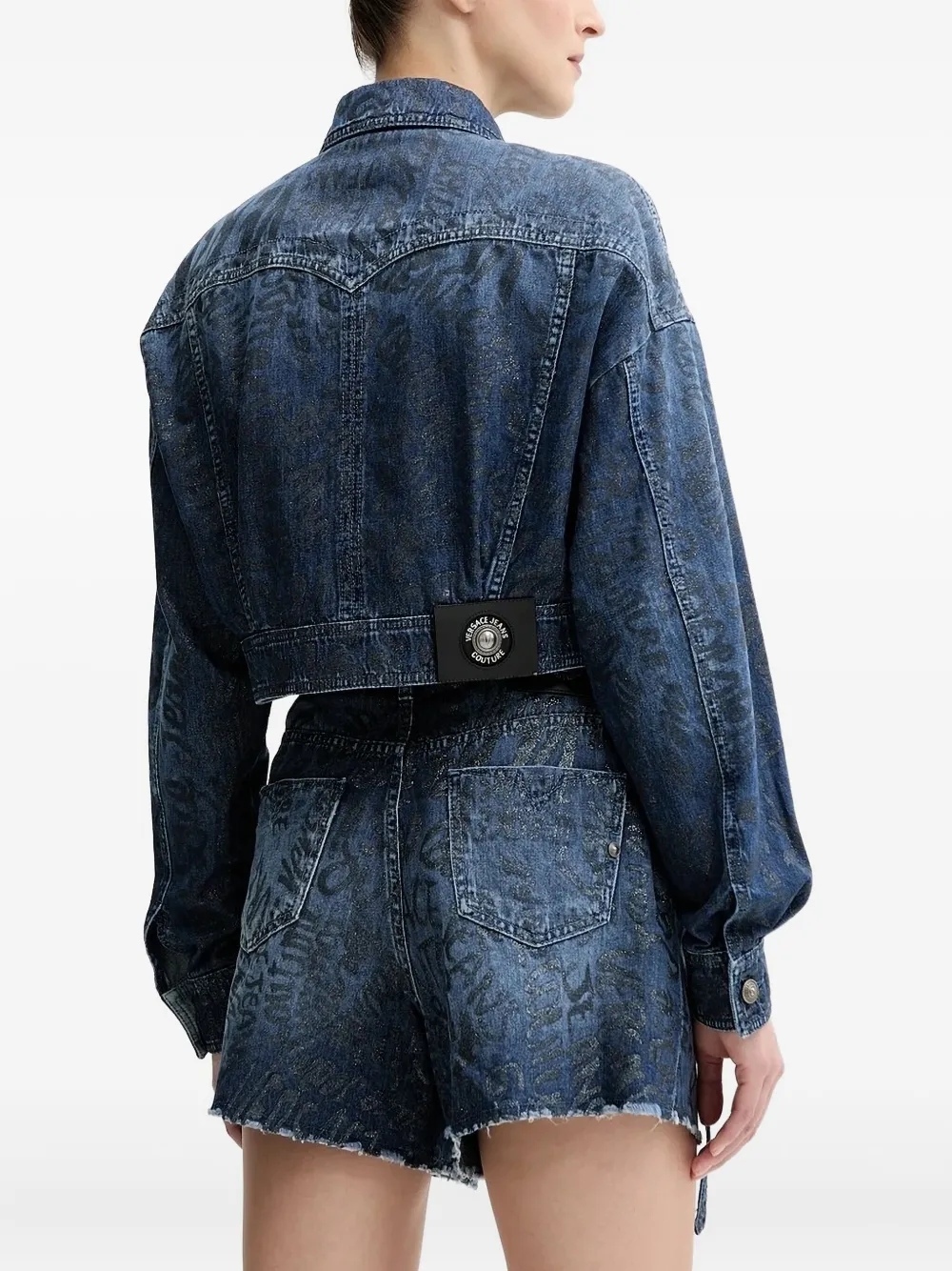 Versace Jeans Couture metallic-print denim jacket Blauw