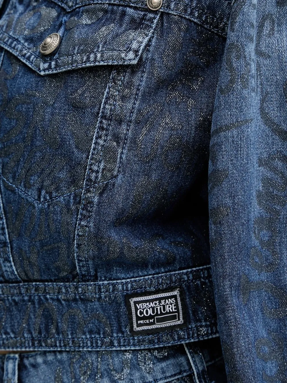 Versace Jeans Couture metallic-print denim jacket Blauw