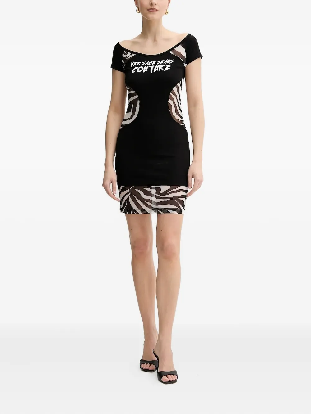 Versace Jeans Couture Zebra-print Mini Dress In Black