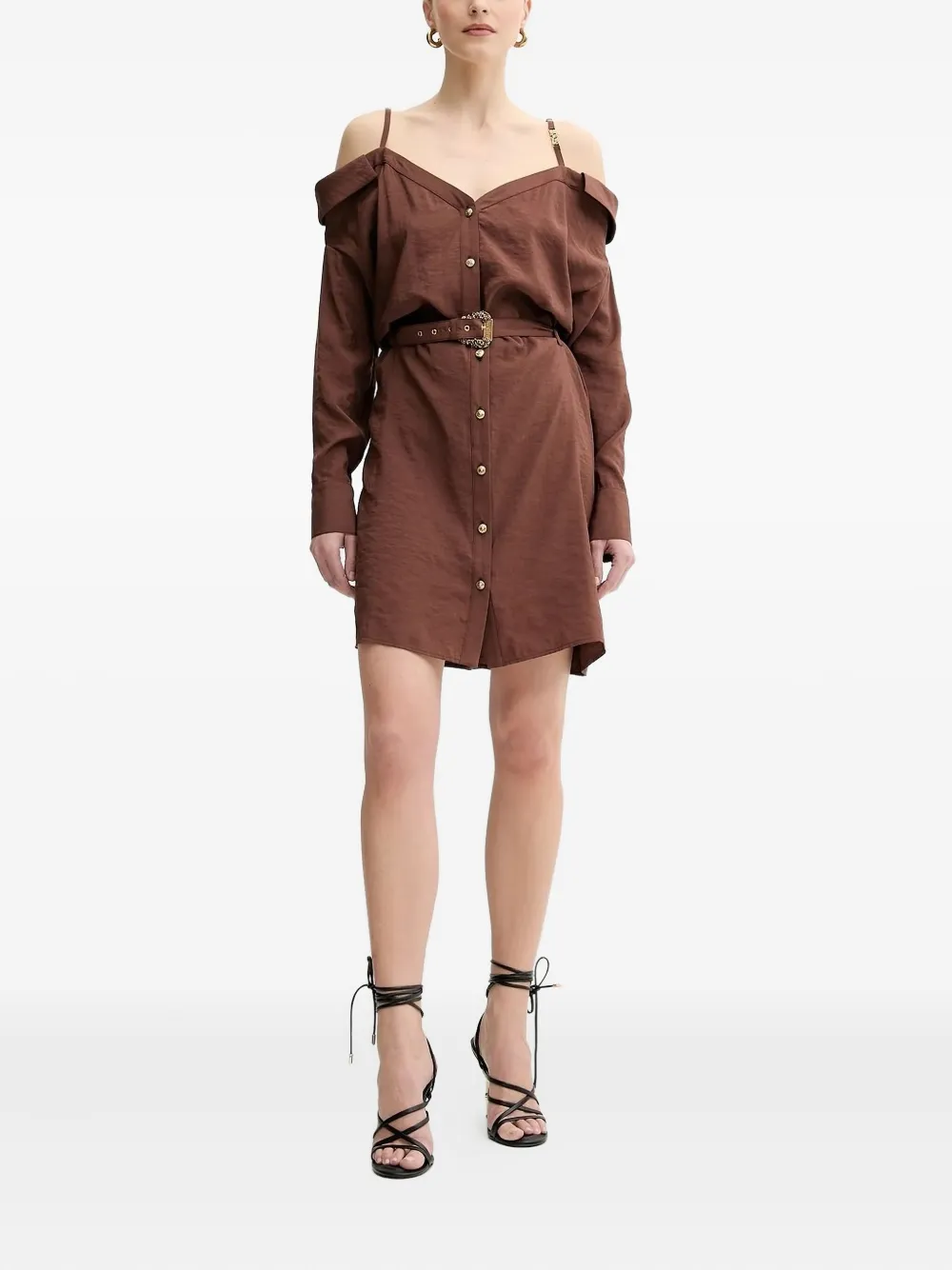 Versace Jeans Couture off-shoulder belted shirt dress Bruin