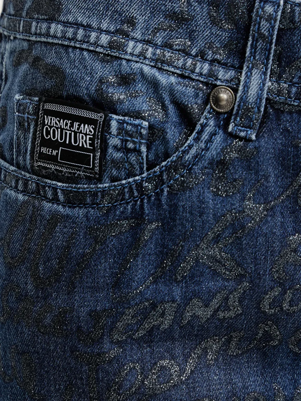 Versace Jeans Couture Graffiti-print Wide-leg Jeans In Blue