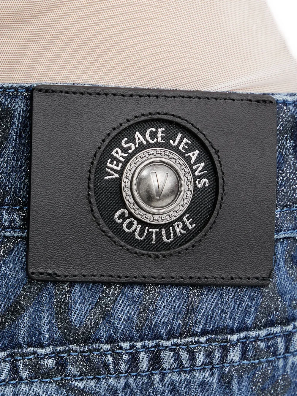 Versace Jeans Couture Graffiti-print Wide-leg Jeans In Blue