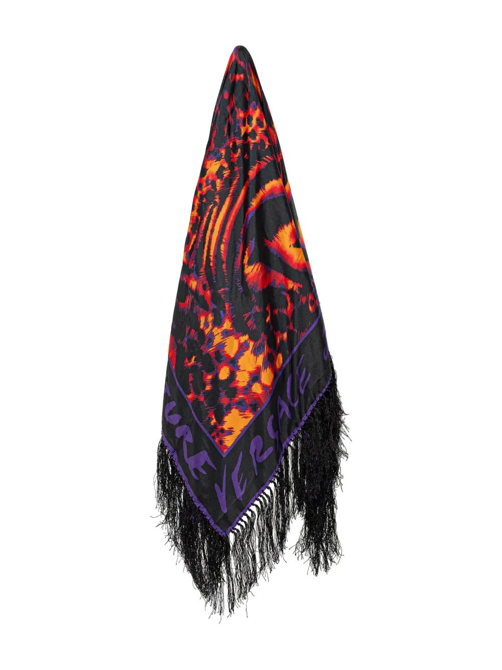 Versace Jeans Couture Tiger-print Fringed Scarf In Black