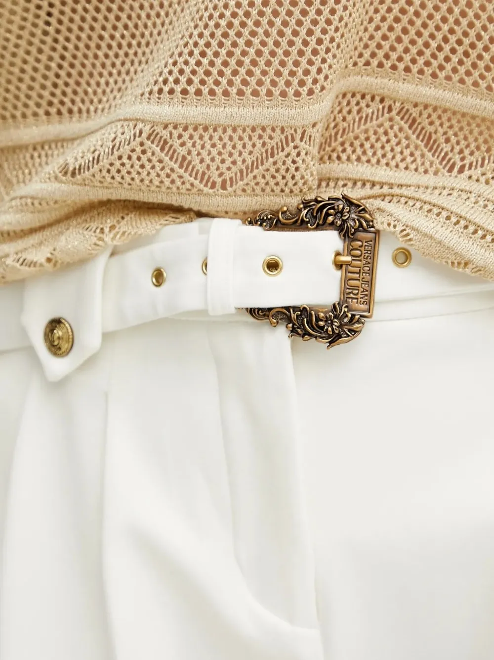 Versace Jeans Couture Plooibroek met ceintuur Wit