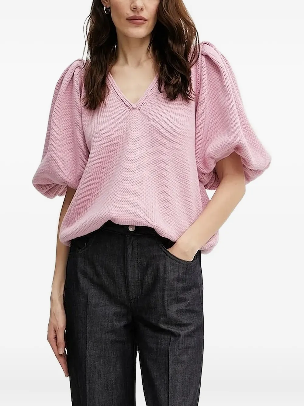 Luisa Spagnoli Puff-sleeve Knitted Sweater In Pink