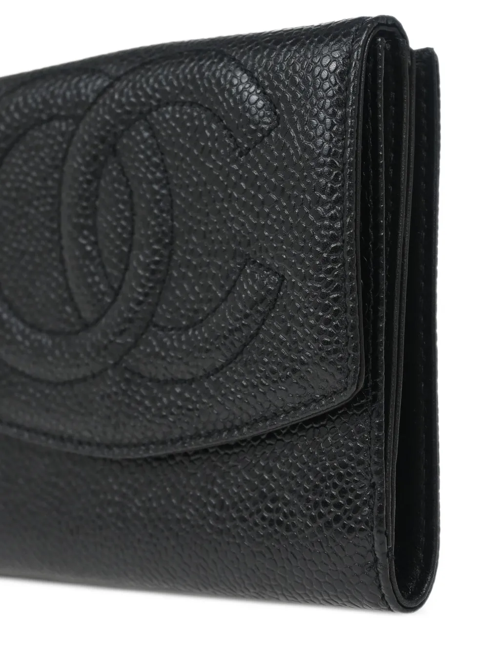 Pre-owned Chanel 1997 Logo-embossed Leather Wallet In Black
